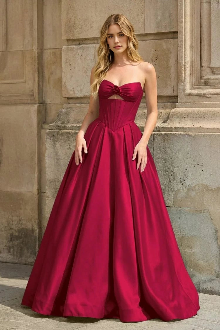 Aimishang Elegant A Line Strapless Satin Lace Up Back Long Formal Prom Dress Sweet Graduation Party Dress