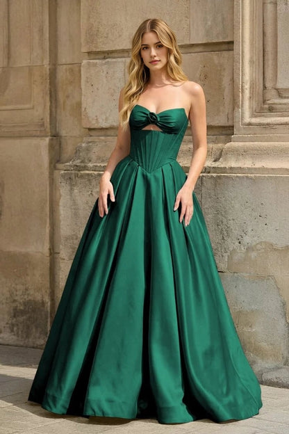 Aimishang Elegant A Line Strapless Satin Lace Up Back Long Formal Prom Dress Sweet Graduation Party Dress
