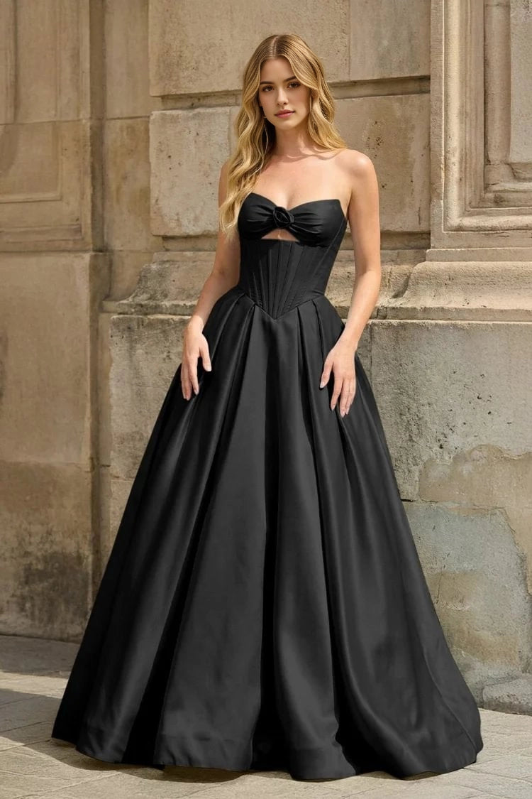 Aimishang Elegant A Line Strapless Satin Lace Up Back Long Formal Prom Dress Sweet Graduation Party Dress