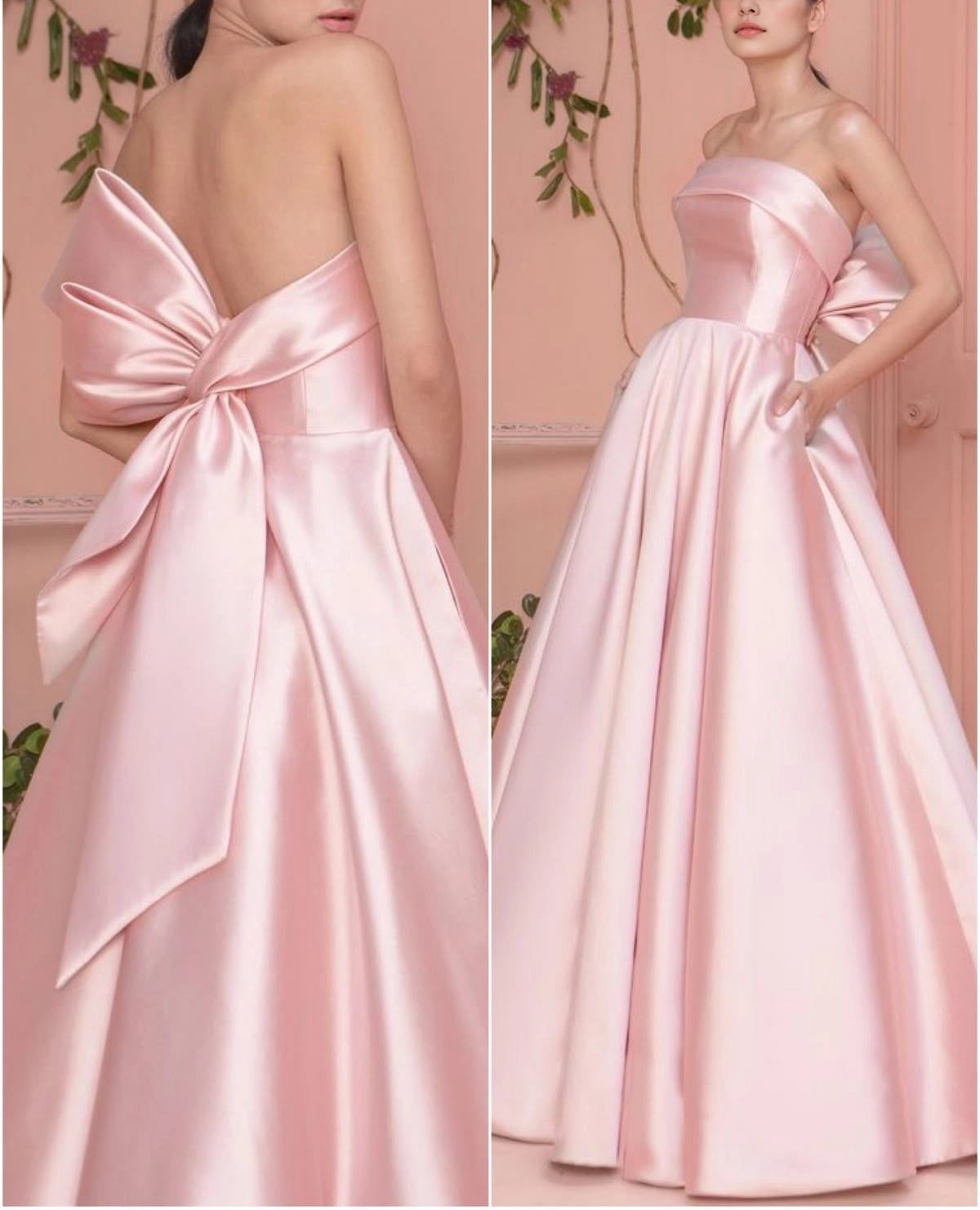 Aimishang Elegant A Line Strapless Satin Long Formal Prom Dress Sweet Graduation Party Dress