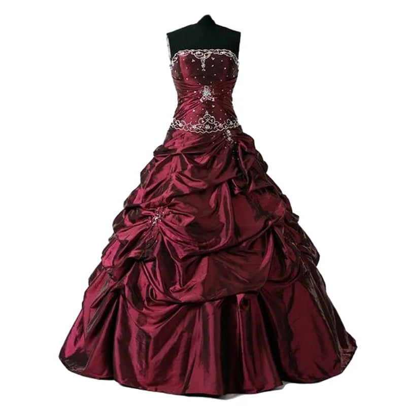 Aimishang Elegant A Line Strapless Sleeveless Evening Party Dress Vintage Lace-Up Ruched Long Formal Prom Dress