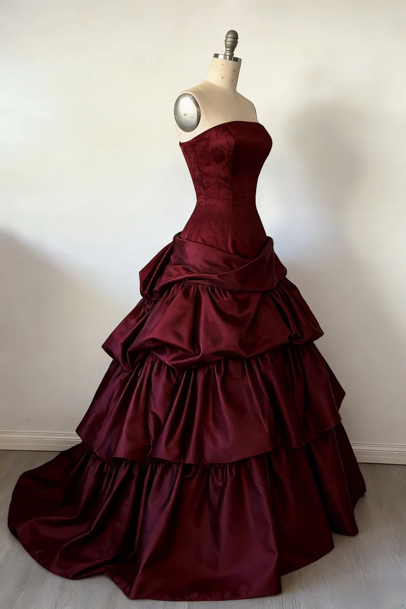 Aimishang Elegant A Line Strapless Sleeveless Graduation Dress Vintage Tiered Long Formal Prom Dress