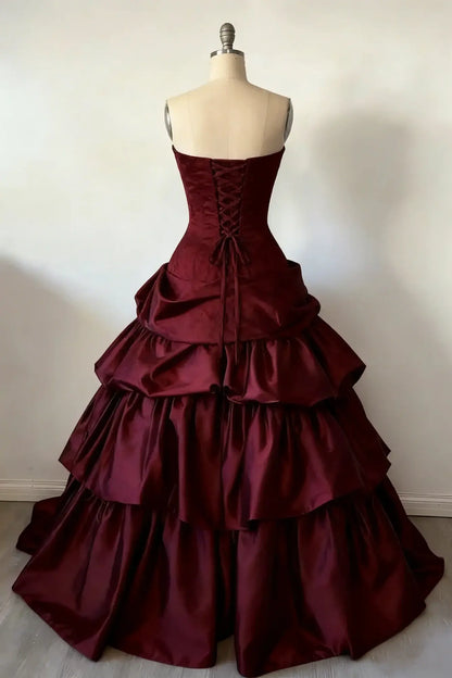 Aimishang Elegant A Line Strapless Sleeveless Graduation Dress Vintage Tiered Long Formal Prom Dress