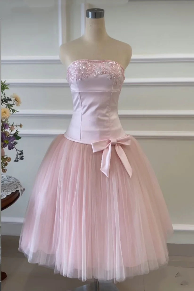 Aimishang Elegant A Line Strapless Sleeveless Homecoming Dress Sweet Party Prom Dress With Bow