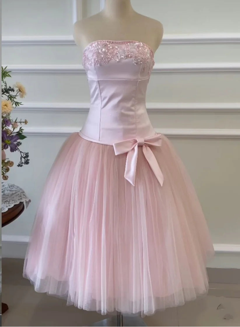 Aimishang Elegant A Line Strapless Sleeveless Homecoming Dress Sweet Party Prom Dress With Bow