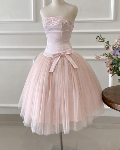 Aimishang Elegant A Line Strapless Sleeveless Homecoming Dress Sweet Party Prom Dress With Bow