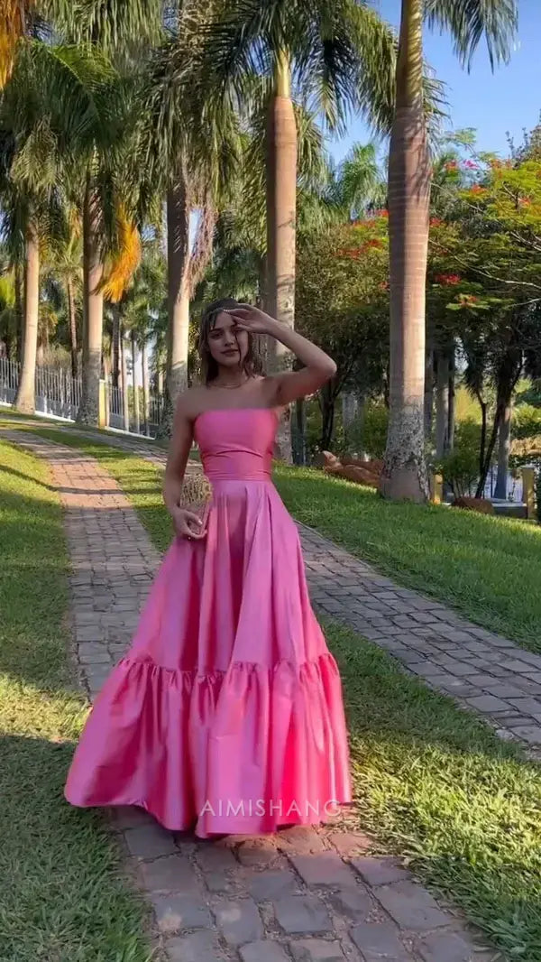 Aimishang Elegant A Line Strapless Sleeveless Long Formal Prom Dress Charming Party Evening Gowns Pretty Graduation Dress