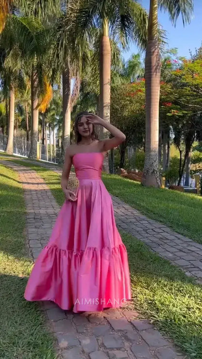 Aimishang Elegant A Line Strapless Sleeveless Long Formal Prom Dress Charming Party Evening Gowns Pretty Graduation Dress