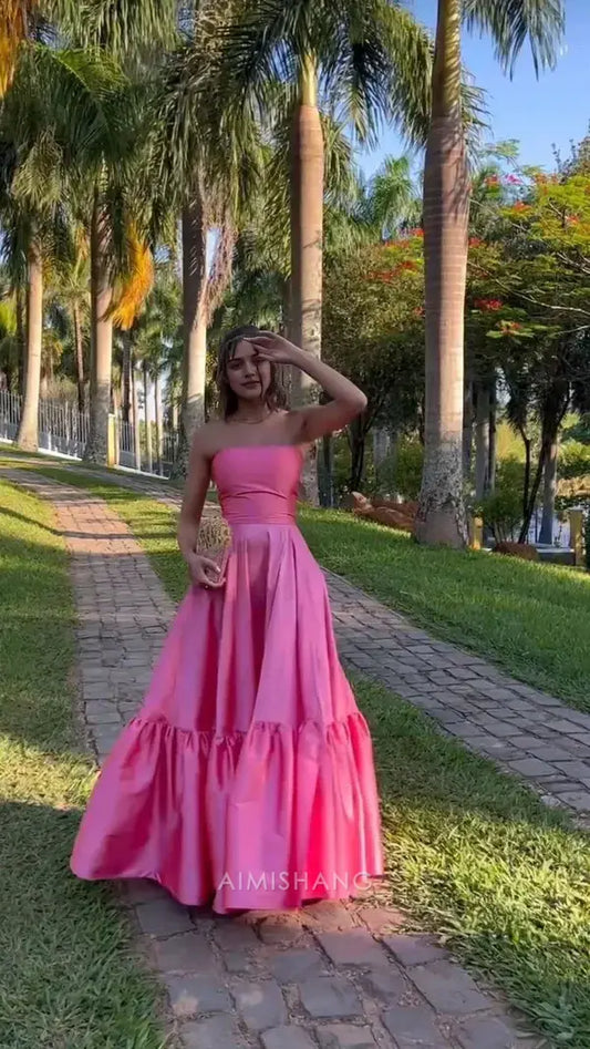 Aimishang Elegant A Line Strapless Sleeveless Long Formal Prom Dress Charming Party Evening Gowns Pretty Graduation Dress