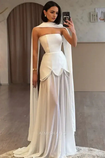 Aimishang Elegant A Line Strapless Sleeveless Long Formal Prom Dress Chic Party Evening Gowns Charming Wedding Dress