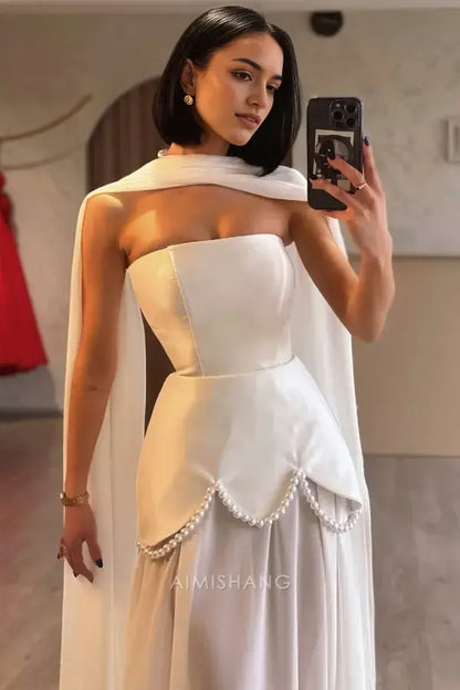 Aimishang Elegant A Line Strapless Sleeveless Long Formal Prom Dress Chic Party Evening Gowns Charming Wedding Dress