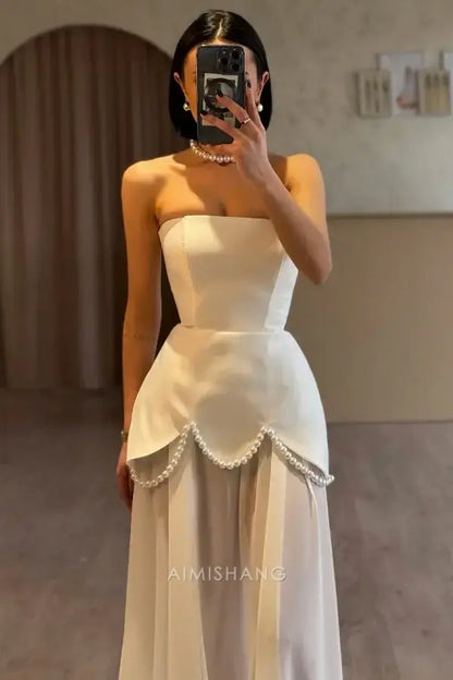 Aimishang Elegant A Line Strapless Sleeveless Long Formal Prom Dress Chic Party Evening Gowns Charming Wedding Dress