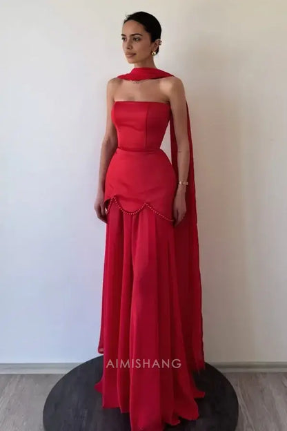 Aimishang Elegant A Line Strapless Sleeveless Long Formal Prom Dress Chic Party Evening Gowns Charming Wedding Guest Dress