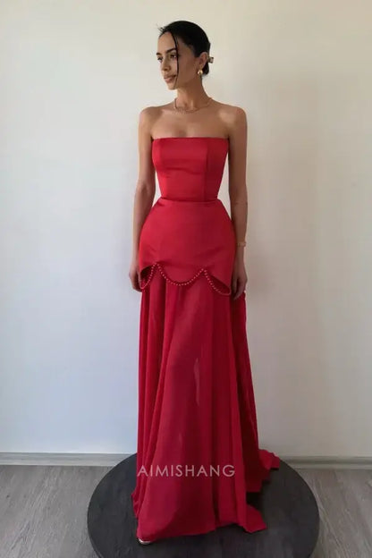 Aimishang Elegant A Line Strapless Sleeveless Long Formal Prom Dress Chic Party Evening Gowns Charming Wedding Guest Dress