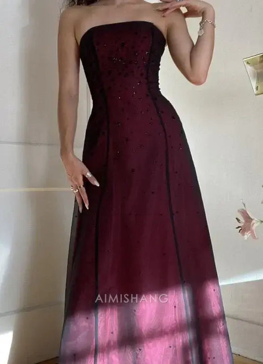 Aimishang Elegant A Line Strapless Sleeveless Long Formal Prom Dress Vintage Party Evening Gowns Chic Wedding Guest Dress