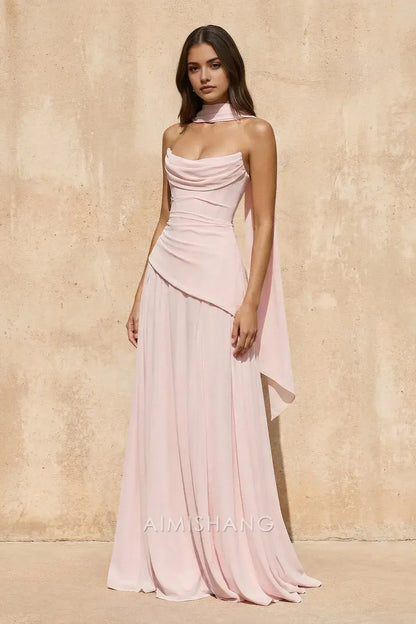 Aimishang Elegant A Line Strapless Sleeveless Long Prom Dress Sweet Wedding Guest Party Dress