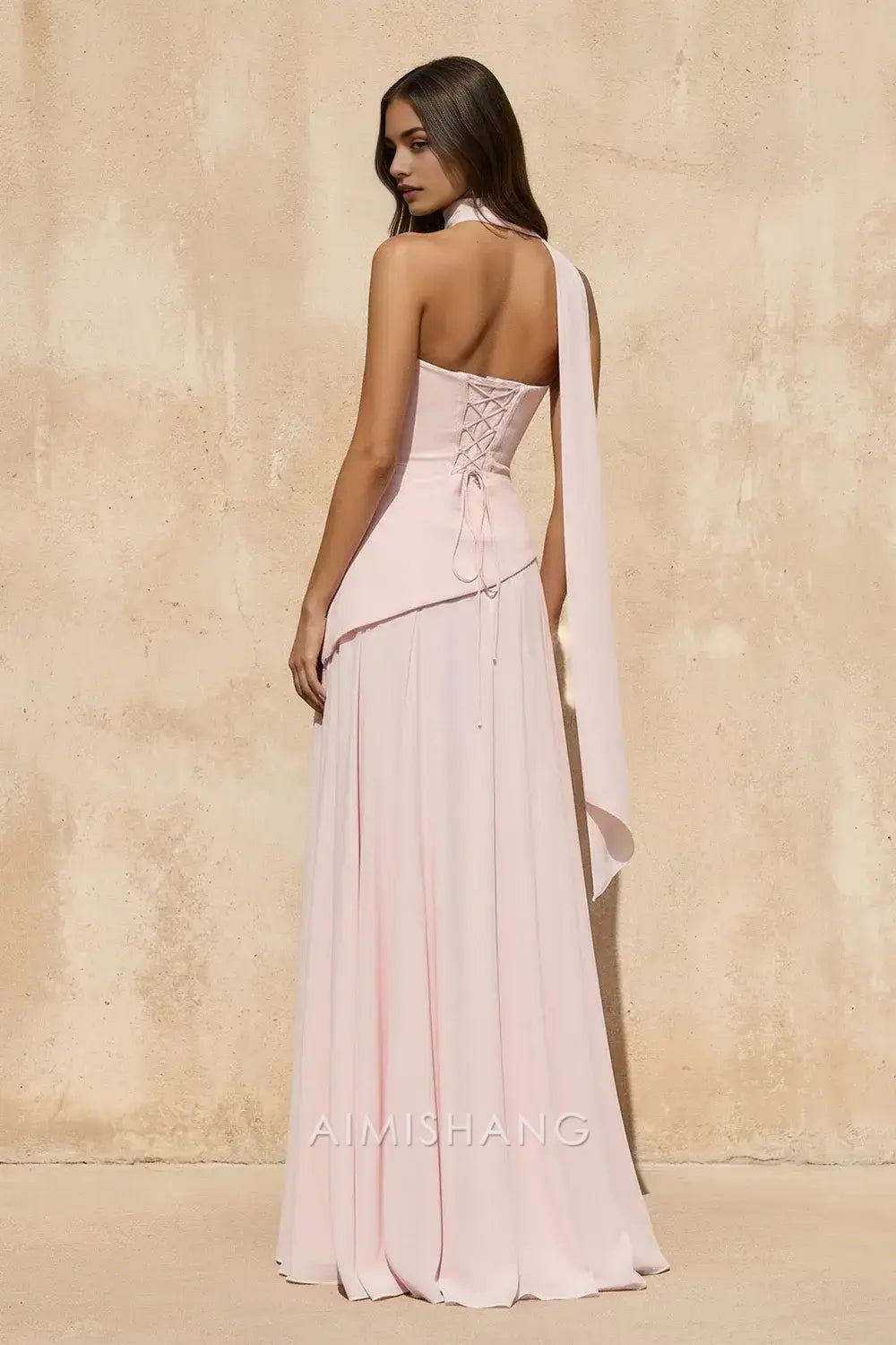 Aimishang Elegant A Line Strapless Sleeveless Long Prom Dress Sweet Wedding Guest Party Dress