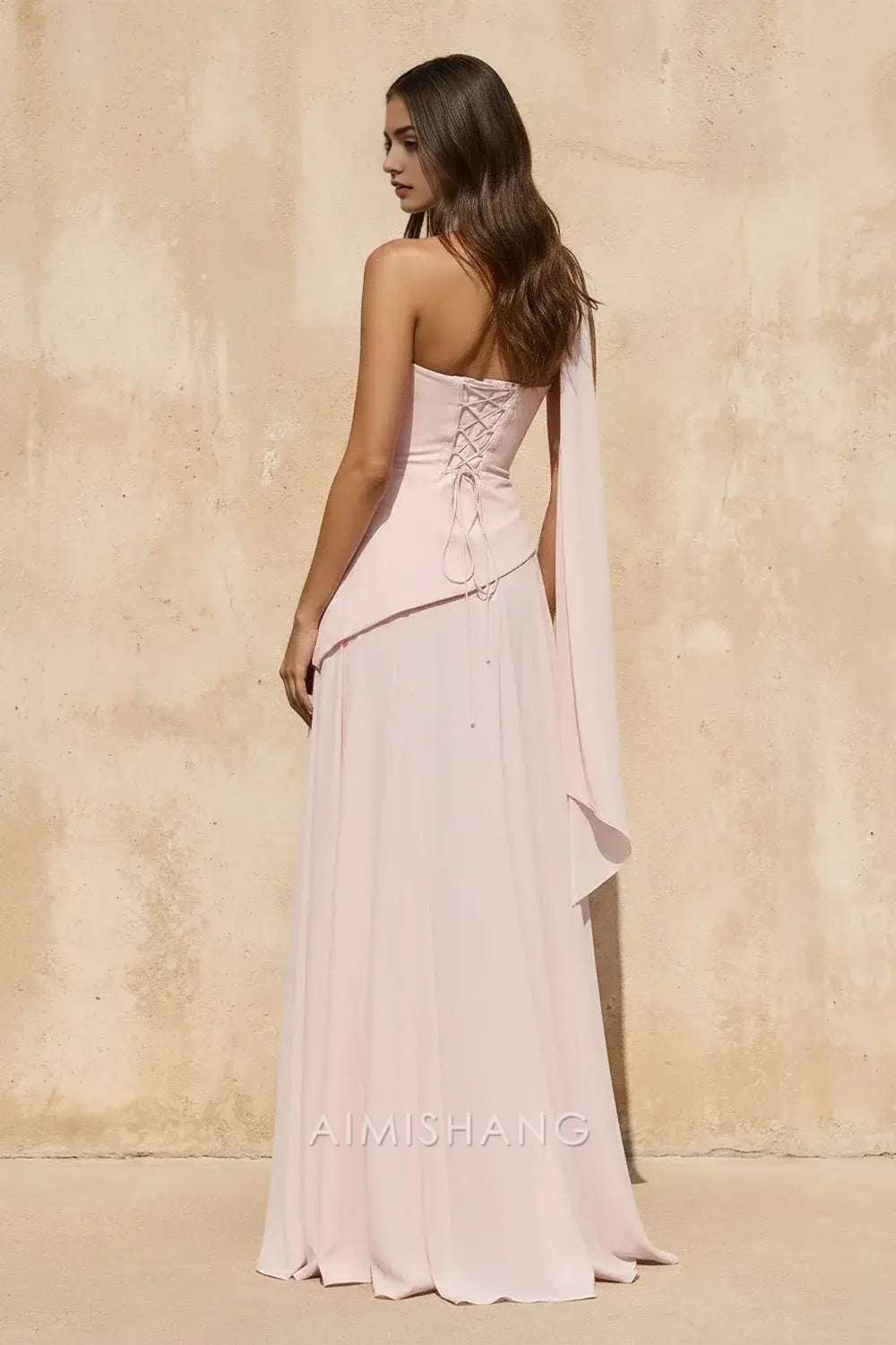 Aimishang Elegant A Line Strapless Sleeveless Long Prom Dress Sweet Wedding Guest Party Dress