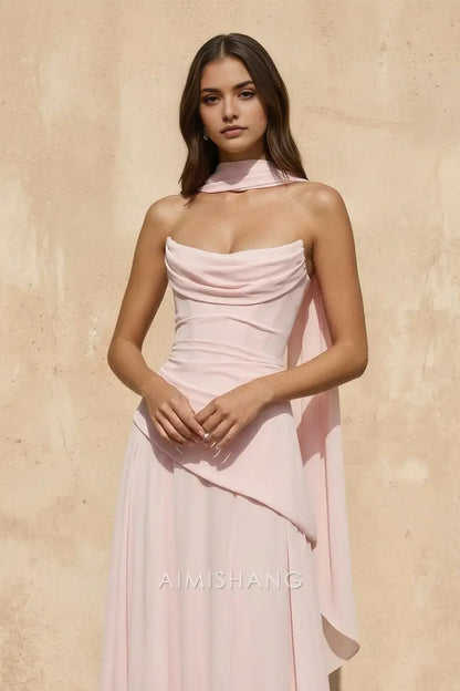 Aimishang Elegant A Line Strapless Sleeveless Long Prom Dress Sweet Wedding Guest Party Dress