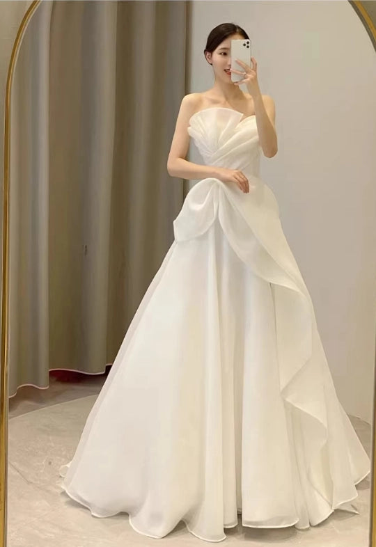 Aimishang Elegant A Line Strapless Sleeveless Long Wedding Party Dress Charming Bridal Gowns