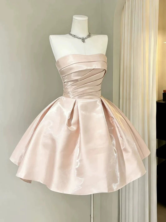 Aimishang Elegant A Line Strapless Sleeveless Pleated Lace-up Back Short Party Homecoming Dress