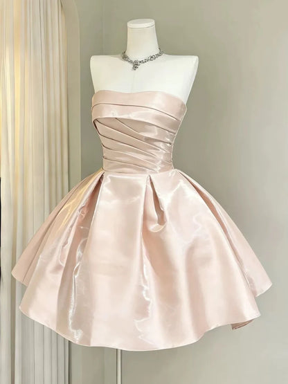 Aimishang Elegant A Line Strapless Sleeveless Pleated Lace-up Back Short Homecoming Dress For Girls