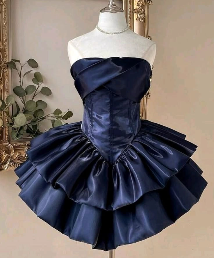 Aimishang Elegant A Line Strapless Sleeveless Tiered Short Formal Prom Dress Classy Birthday Homecoming Dress