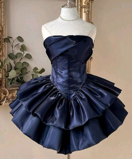 Aimishang Elegant A Line Strapless Sleeveless Tiered Short Formal Prom Dress Classy Birthday Homecoming Dress