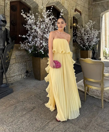 Aimishang Elegant A Line Strapless Sleeveless Wedding Guest Party Dress Charming Long Formal Prom Dress