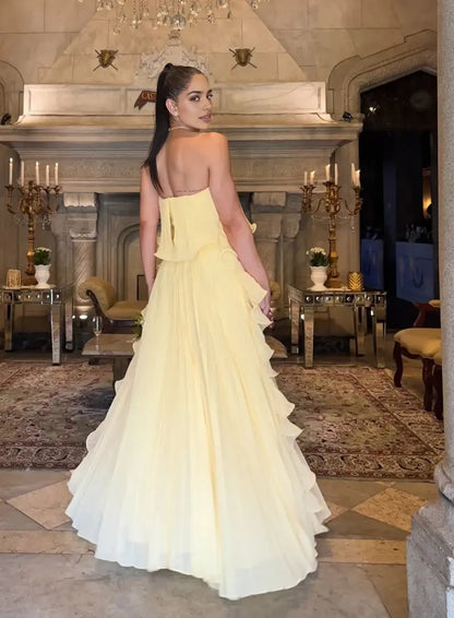 Aimishang Elegant A Line Strapless Sleeveless Wedding Guest Party Dress Charming Long Formal Prom Dress