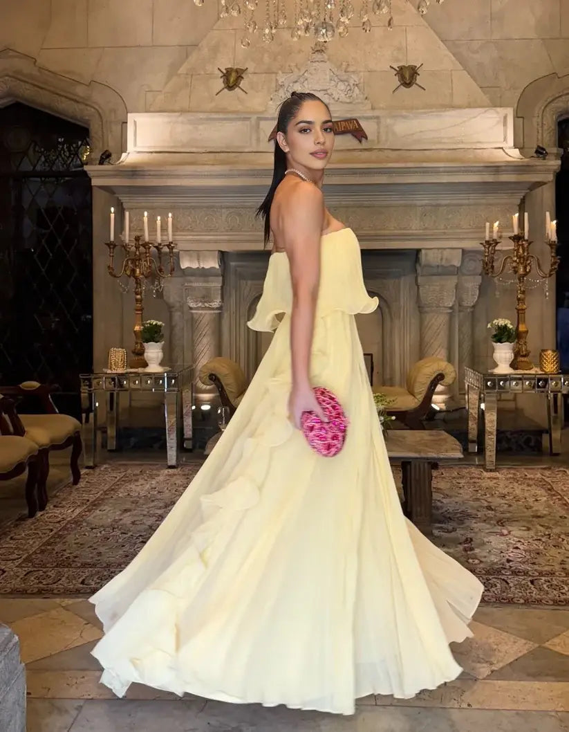 Aimishang Elegant A Line Strapless Sleeveless Wedding Guest Party Dress Charming Long Formal Prom Dress