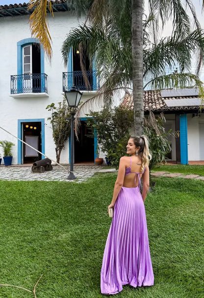 Aimishang Elegant A Line Straps Sleeveless Pleated Party Evening Gown Charming Long Wedding Guest Dress