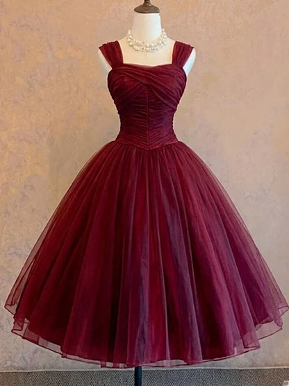 Aimishang Elegant A Line Straps Sleeveless Ruched Tulle Formal Prom Dress Classy Evening Party Dress