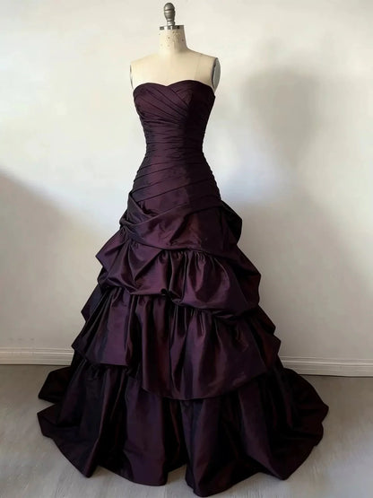 Aimishang Elegant A Line Sweetheart Neck Strapless Ruffles Long Evening Gown Classy Formal Prom Dress