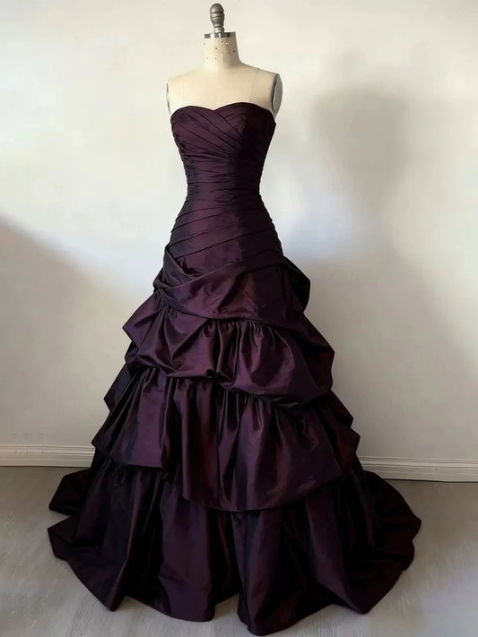 Aimishang Elegant A Line Sweetheart Neck Strapless Ruffles Long Evening Gown Classy Formal Prom Dress