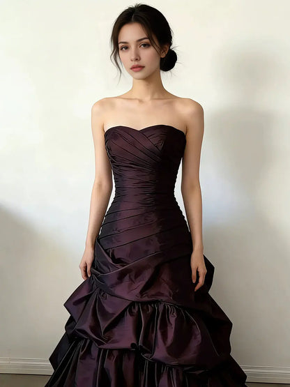 Aimishang Elegant A Line Sweetheart Neck Strapless Ruffles Long Evening Gown Classy Formal Prom Dress