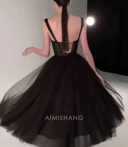 Aimishang Elegant A Line Sweetheart Sleeveless Party Evening Gown Black Formal Prom Dress Sexy Birthday Dress