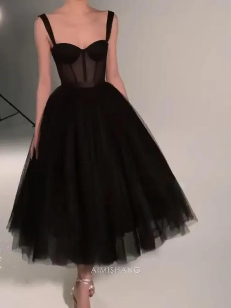 Aimishang Elegant A Line Sweetheart Sleeveless Party Evening Gown Black Formal Prom Dress Sexy Birthday Dress