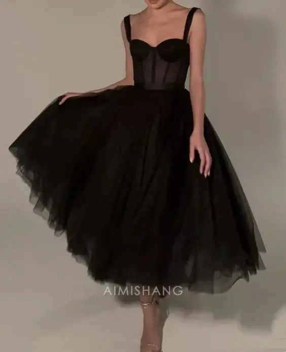Aimishang Elegant A Line Sweetheart Sleeveless Party Evening Gown Black Formal Prom Dress Sexy Birthday Dress