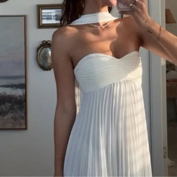 Aimishang Elegant A Line Sweetheart Sleeveless Pleated Party Evening Gowns Simple Strapless Wedding Dress Cute Summer Dress