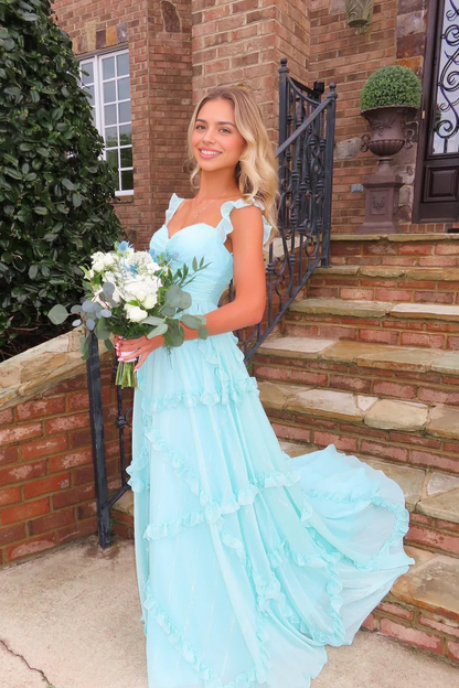 Aimishang Elegant A Line Sweetheart Sleeveless Ruffles Graduation Dress Lovely Long Formal Prom Dress