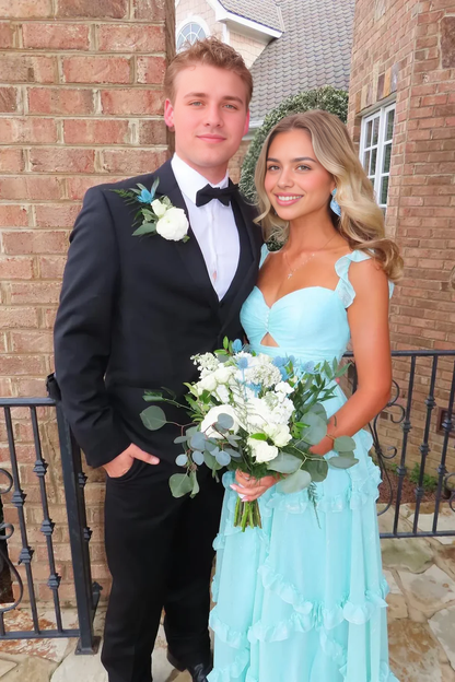 Aimishang Elegant A Line Sweetheart Sleeveless Ruffles Graduation Dress Lovely Long Formal Prom Dress