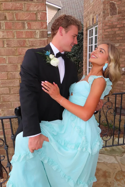 Aimishang Elegant A Line Sweetheart Sleeveless Ruffles Graduation Dress Lovely Long Formal Prom Dress