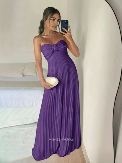 Aimishang Elegant A Line Sweetheart Strapless Chiffon Long Formal Prom Dress Charming Evening Gown Sexy Wedding Guest Party Dress