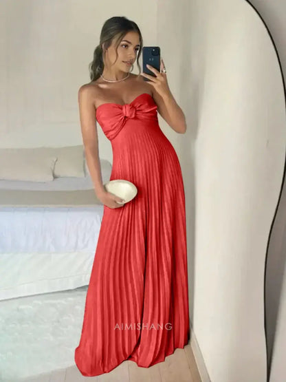 Aimishang Elegant A Line Sweetheart Strapless Chiffon Long Formal Prom Dress Charming Evening Gown Sexy Wedding Guest Party Dress