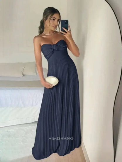 Aimishang Elegant A Line Sweetheart Strapless Chiffon Long Formal Prom Dress Charming Evening Gown Sexy Wedding Guest Party Dress
