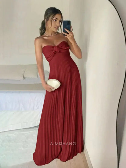 Aimishang Elegant A Line Sweetheart Strapless Chiffon Long Formal Prom Dress Charming Evening Gown Sexy Wedding Guest Party Dress