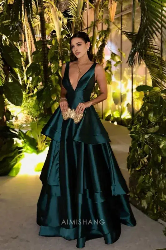 Aimishang Elegant A Line V-neck Sleeveless Long Formal Prom Dress Sexy Party Evening Gowns Charming Wedding Guest Dress