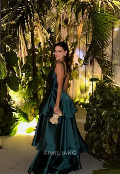 Aimishang Elegant A Line V-neck Sleeveless Long Formal Prom Dress Sexy Party Evening Gowns Charming Wedding Guest Dress