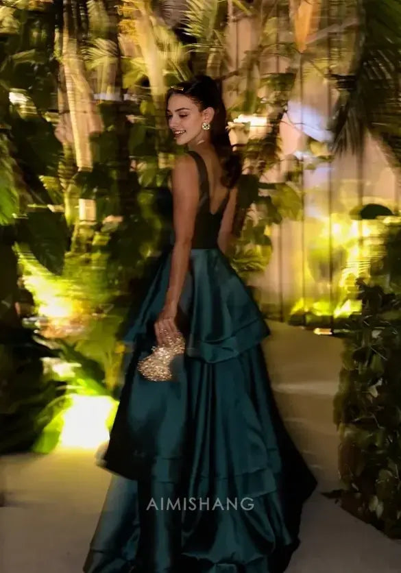 Aimishang Elegant A Line V-neck Sleeveless Long Formal Prom Dress Sexy Party Evening Gowns Charming Wedding Guest Dress